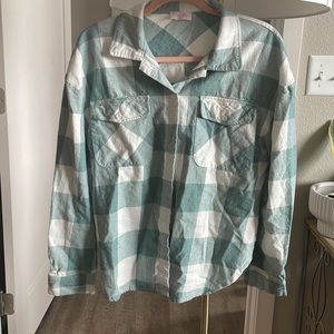 Pink Lily Flannel Shirt in Green